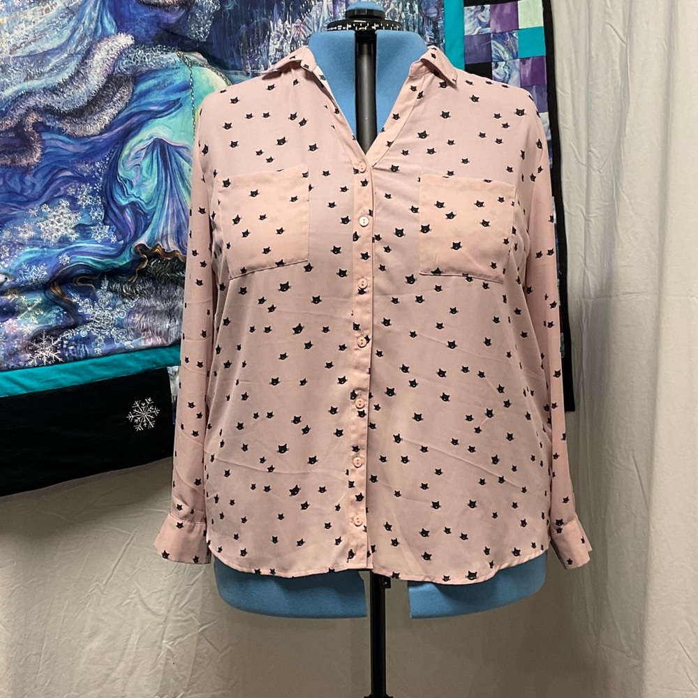 Ricki's Light Pink Button-Down Shirt with Black Pattern
